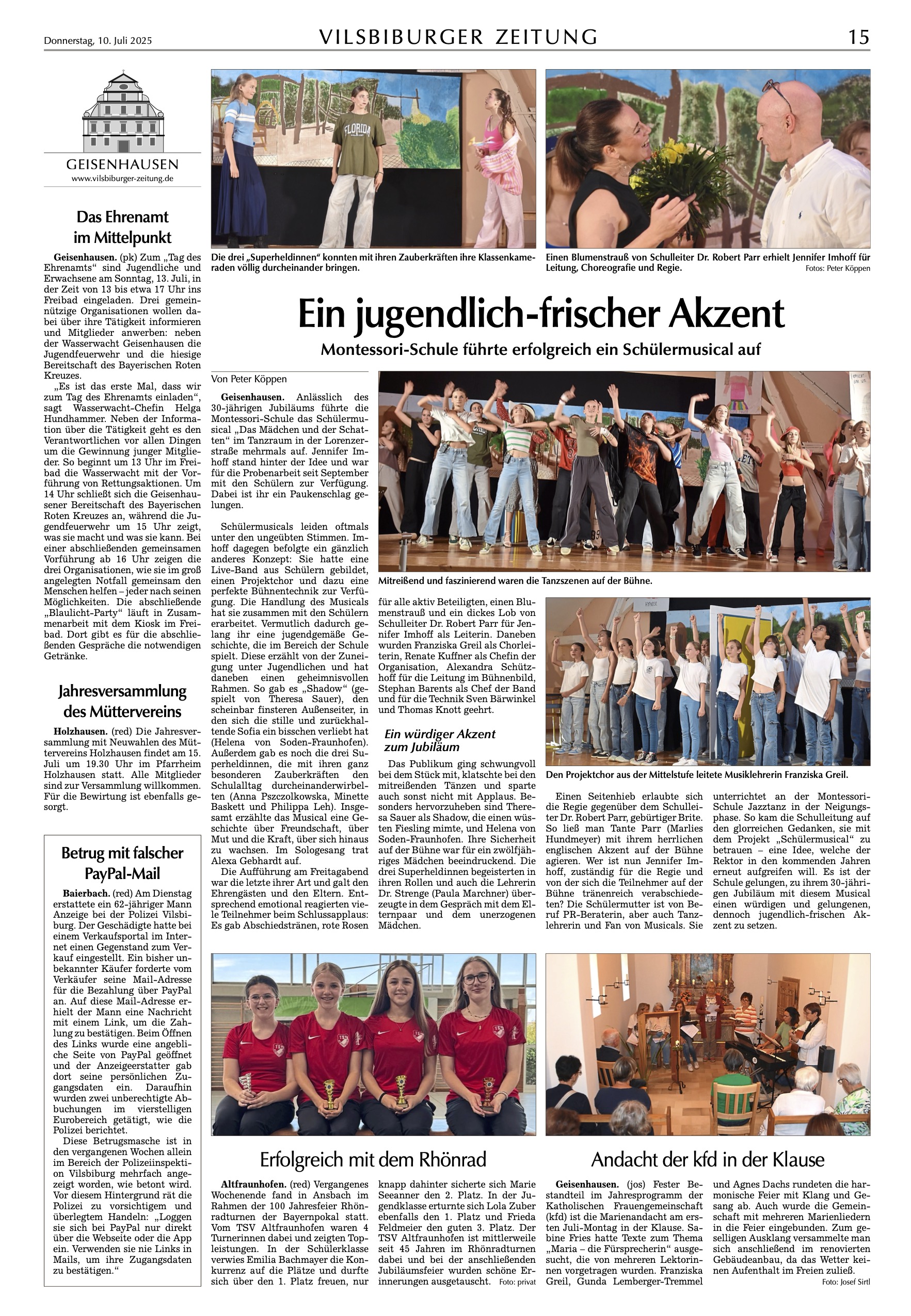 Zeitungsartikel "ein jugendlich-frischer Akzent" Vilsbiburger Zeitung 10.07.2025